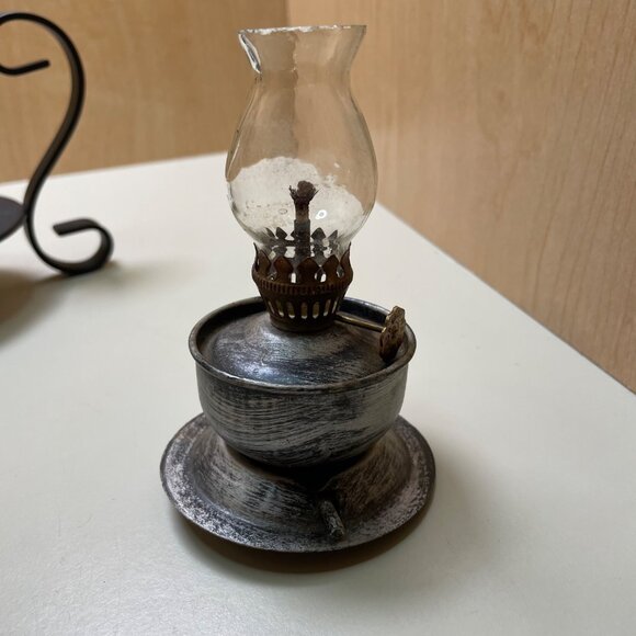 Rare Antique-Style 3 Piece Black Metal & Glass Lantern With Decorative Stand and - Picture 12 of 16